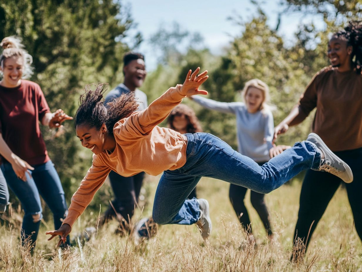 A team engaging in trust-building activities